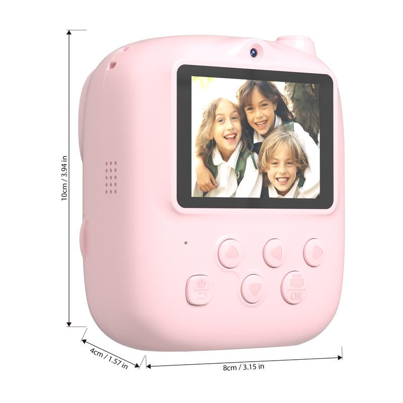 Kids Instant Print Camera (With 3 Rolls of Paper), 2.4" LCD Screen, Rechargeable 1080P Pocket Camera, 12MP Photos, Thermal Paper Printing (No Ink Needed), Birthday Gift for Boys & Girls, Portable Lens Camera, Mini Photography Kit, Tech Toy Pink
