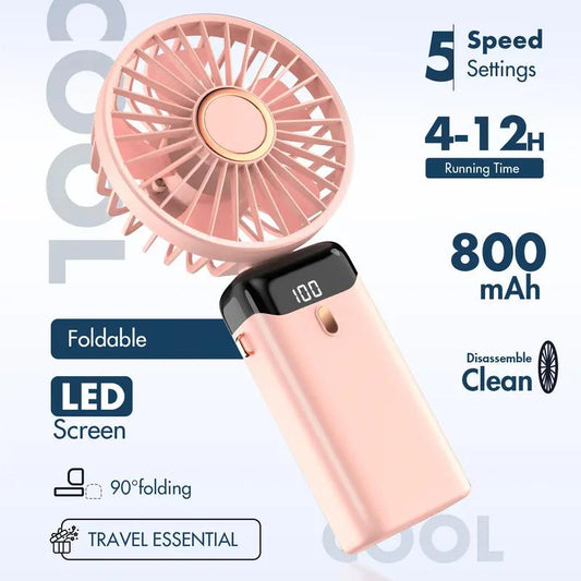 3 in 1 Hand Fan & 4000Mah Portable Fan,Mini, Foldableusb Rechargeable, Ldeal for Travel & Outdoor and Summer