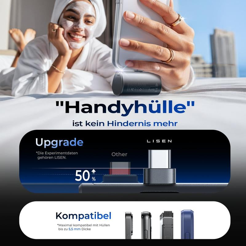 LISEN 7000mAh Portable Charger – USB-C Mini Power Bank for iPhone & Apple Watch, Travel-Friendly with Digital Display