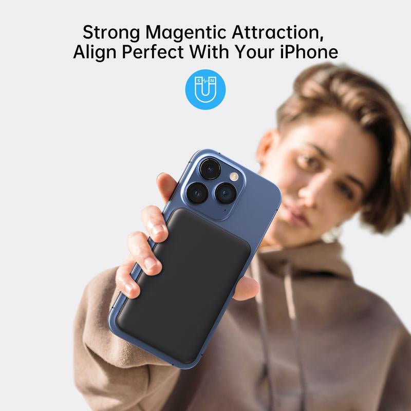 Magnetic Wireless Charging Power Bank,For Magsafe Portable Charger, 5000Mah Magnetic Power Bank, Ultra-Thin Portable,Magnetic Power Bank for Iphone 16/16 Pro/16 Pro Max, Iphone 15/14/13/12 Series