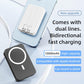 USB-C 10000Mah 20W Magnetic Mini Wireless Power Bank with Built-In Cord, Display, Wireless Charging, Compact Design, Magsafe Charger - Shell Smartphone Chargeable Magnetic Power Bank Power Bank Portable Charger Cable White